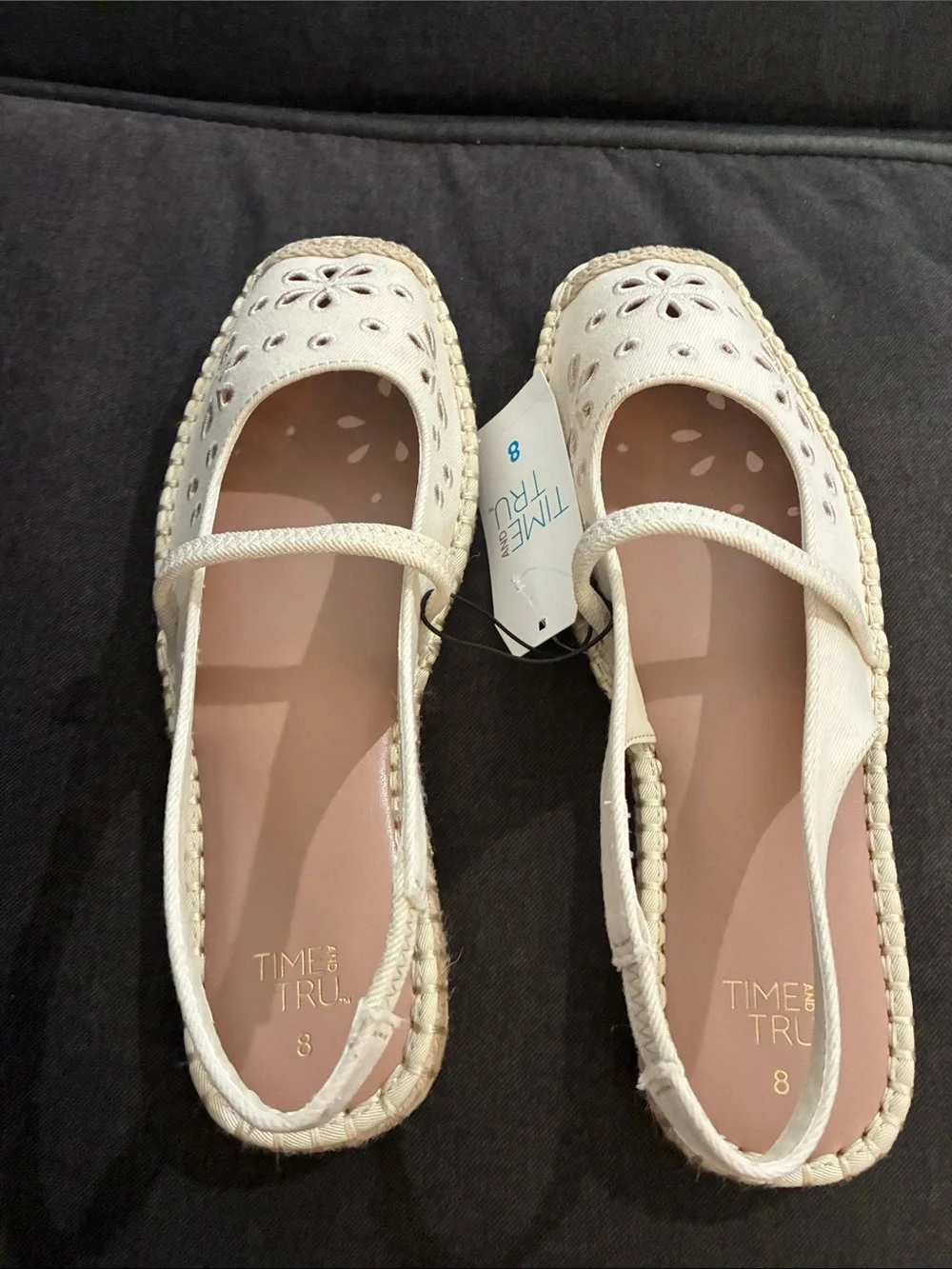 Time and Tru Cream Floral Cutout Slingback Espadrille Flats